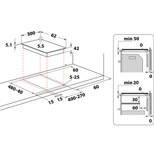 Whirlpool, domino, plotis 30 cm, juoda - Įmontuojama keramikinė kaitlentė