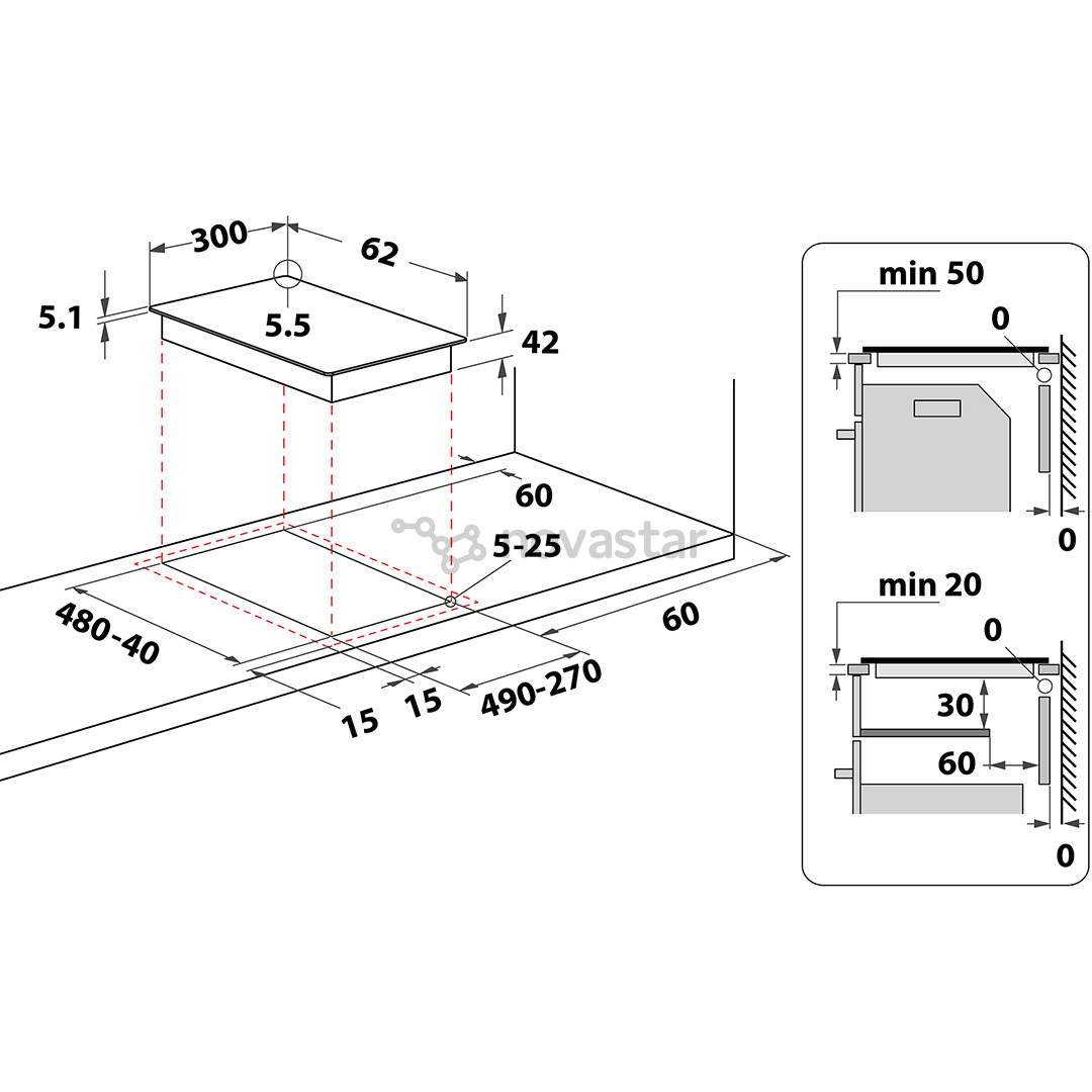 Whirlpool, domino, plotis 30 cm, juoda - Įmontuojama keramikinė kaitlentė