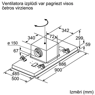 Bosch, 798 m³/h, width 90 cm, inox - Ceiling Cooker Hood