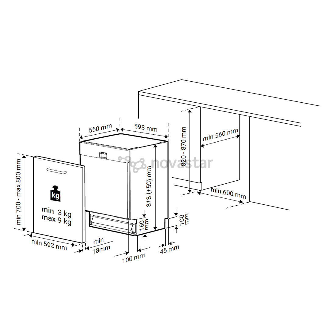 Beko, 15 комплектов посуды, ширина 59,8 см - Интегрируемая посудомоечная машина