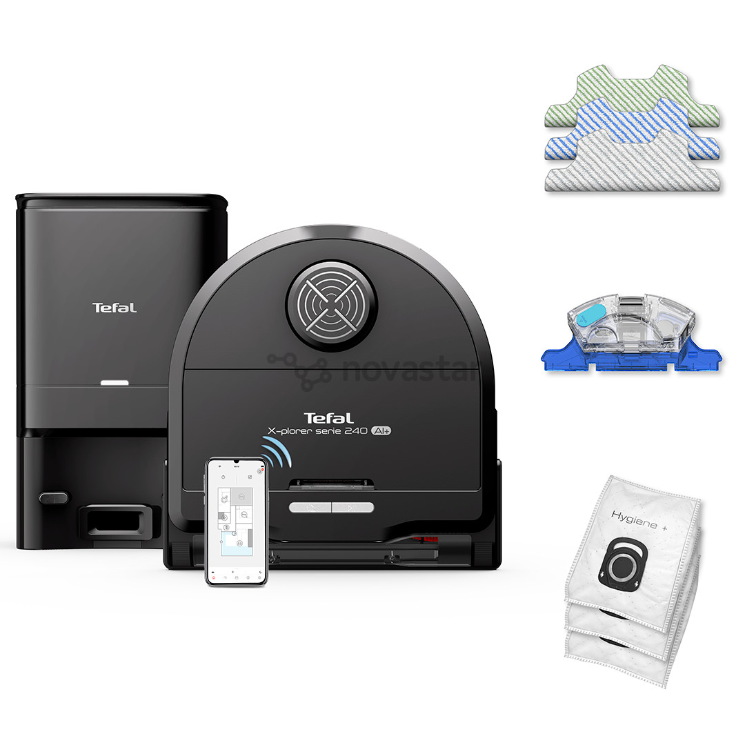 Tefal X-PLORER Serie 240+ AI, Animal & Allergy, juodas - Dulkių siurblys robotas