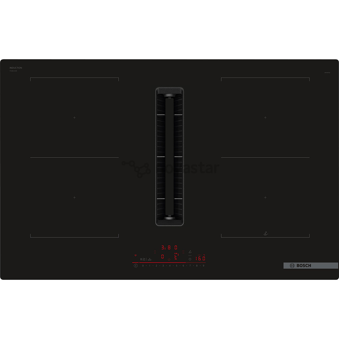 Bosch, Series 6, plotis 80 cm, berėmė, juoda - Įmontuojama kaitlentė su gartraukiu