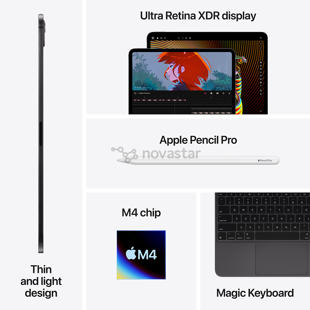 Apple iPad Pro 13”, M4 (2024), 1 ТБ, глянцевый, WiFi, черный - Планшет
