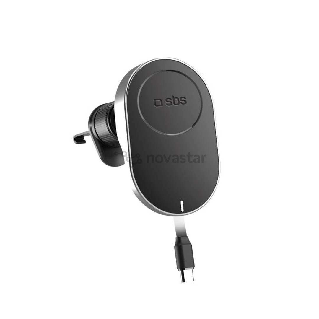 SBS 15W Car Holder, Magsafe, втягивающийся кабель, черный - Автомобильное беспроводное зарядное устройство