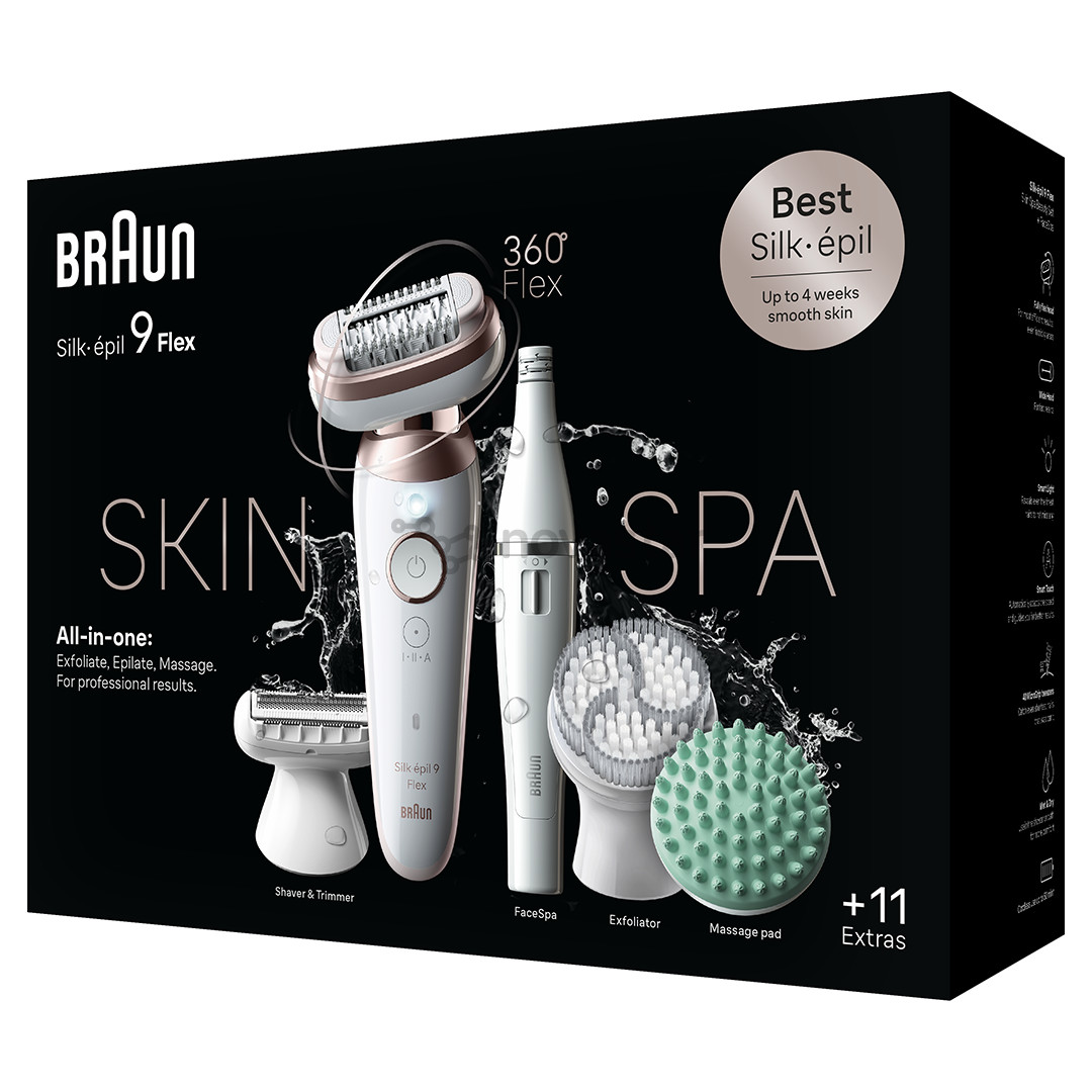 Braun Silk epil 9 Flex SkinSpa, baltas - Epiliatorius