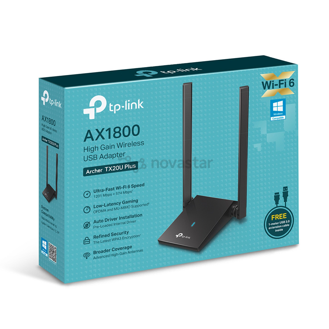 TP-Link Archer TX20U Plus, AX1800, WiFi 6, juodas - USB WiFi adapteris