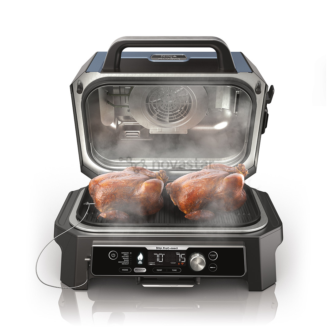 Ninja Woodfire Pro Connect XL, mėlynas/juodas - Elektrinis grilis ir rūkykla