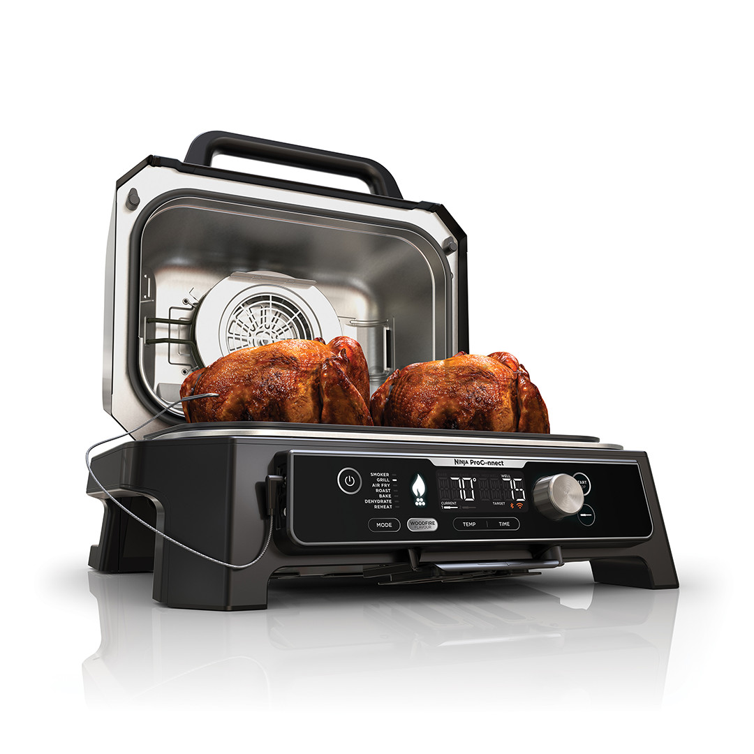 Ninja Woodfire Pro Connect XL, mėlynas/juodas - Elektrinis grilis ir rūkykla