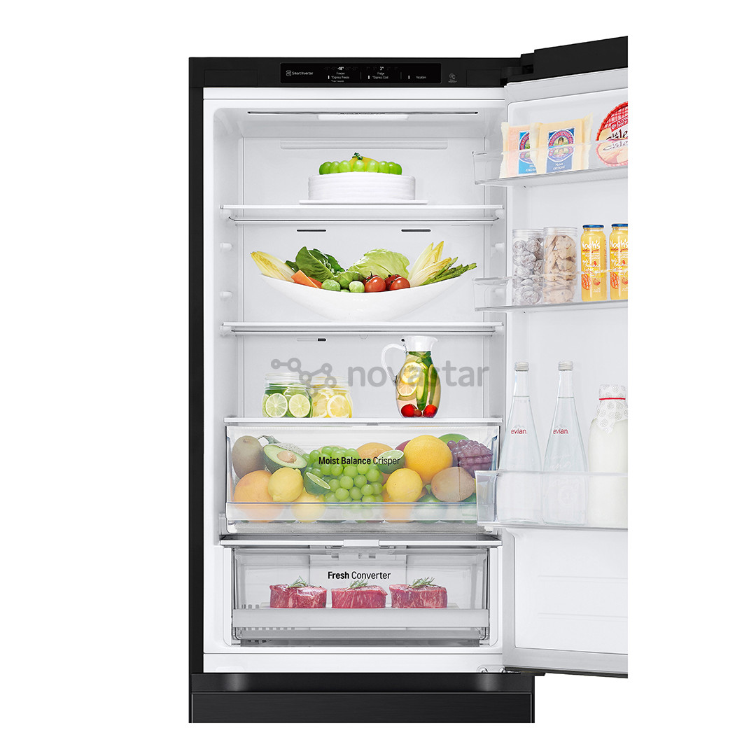 LG, No Frost, 344 L, aukštis 186 cm, juodas - Šaldytuvas