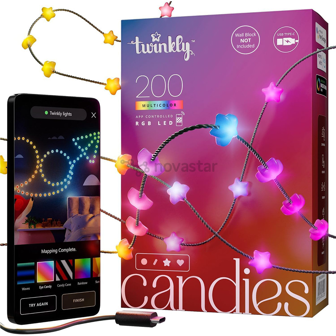 Twinkly Candies Stars, RGB, 200 светодиодов, USB-C, 12 м, зеленый - Умная гирлянда