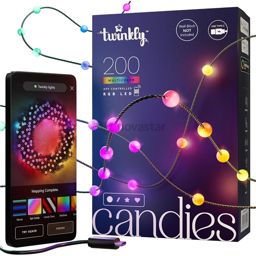 Twinkly Candies Pearls, RGB, 200 светодиодов, USB-C, 12 м, зеленый - Умная гирлянда