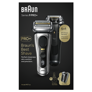 Skustuvas  Braun Series 9 Pro+ Wet & Dry, 6-in-1 SmartCare centre and PowerCase, sidabro spalvos