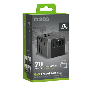 Adapteris SBS GaN universal travel adapter, 70 W, juodas