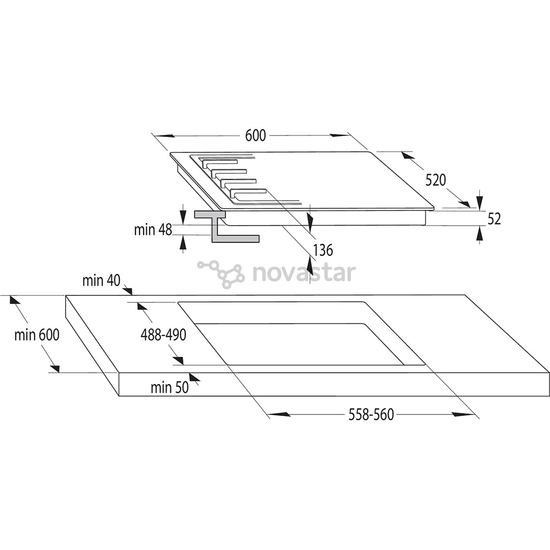 Gorenje, width 60 cm, black - Built-in gas hob