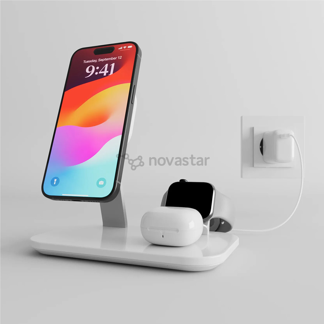 Įkrovimo stotelė Puro Mag Station 3-in-1 Desk Stand, MagSafe, Qi2, balta
