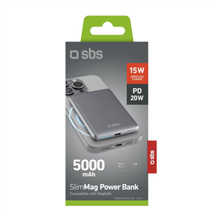 SBS SlimMag, 5000 mAh, gray - Power bank