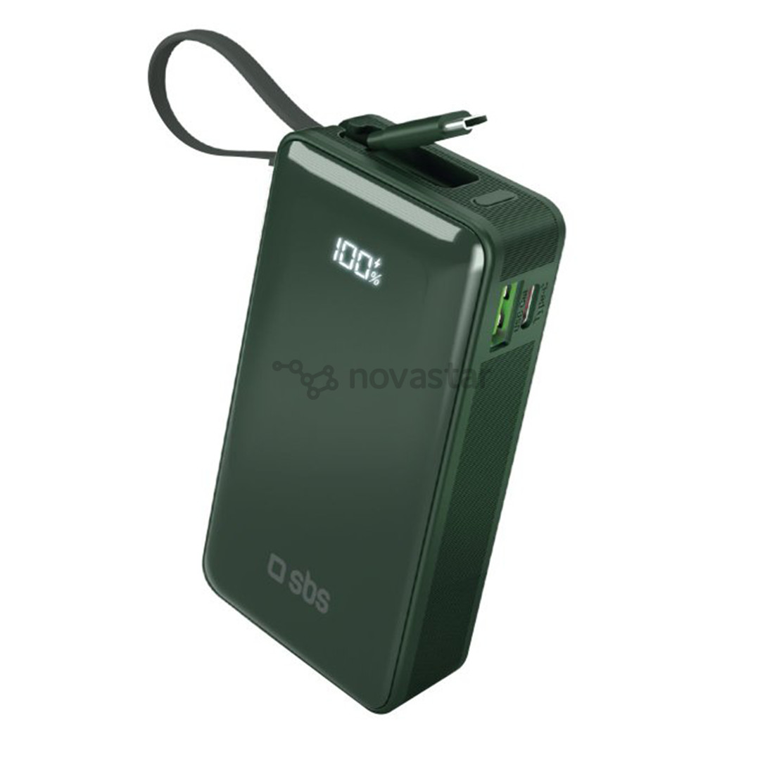 Išorinė baterija SBS LCD Power Bank, 10000 mAh, žalia
