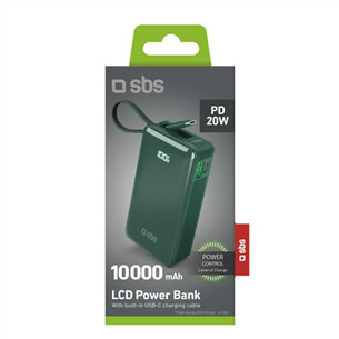 Išorinė baterija SBS LCD Power Bank, 10000 mAh, žalia