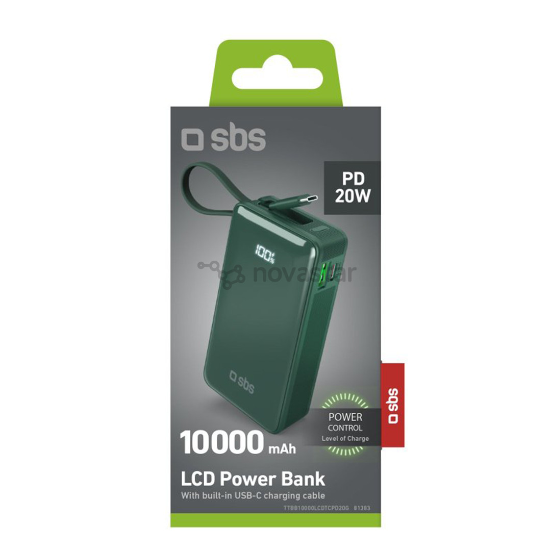 Išorinė baterija SBS LCD Power Bank, 10000 mAh, žalia