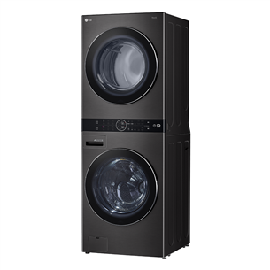 LG, 12 kg + 10 kg, gylis 66 cm, 1400aps/min, juoda - Skalbimo mašina + Džiovyklė