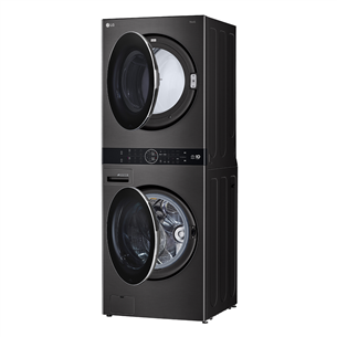 LG, 12 kg + 10 kg, gylis 66 cm, 1400aps/min, juoda - Skalbimo mašina + Džiovyklė