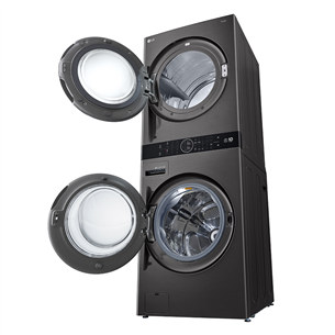 LG, 12 kg + 10 kg, gylis 66 cm, 1400aps/min, juoda - Skalbimo mašina + Džiovyklė