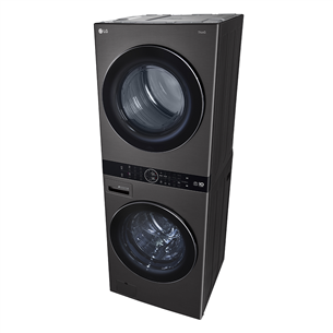 LG, 12 kg + 10 kg, gylis 66 cm, 1400aps/min, juoda - Skalbimo mašina + Džiovyklė