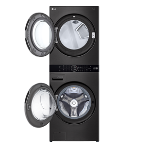 LG, 12 kg + 10 kg, gylis 66 cm, 1400aps/min, juoda - Skalbimo mašina + Džiovyklė