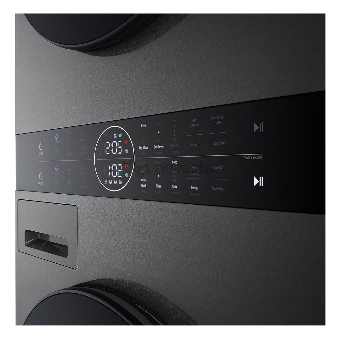 LG, 12 кг + 10 кг, глубина 66 см, 1400 об/мин, черный - Стиральная машина + сушильная машина