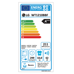 LG, 12 kg + 10 kg, gylis 66 cm, 1400aps/min, juoda - Skalbimo mašina + Džiovyklė