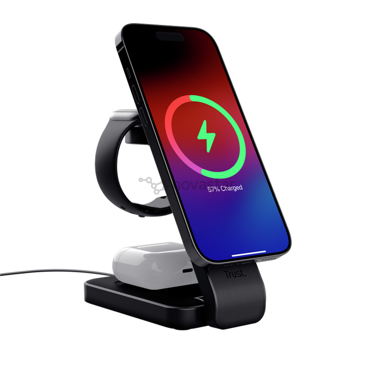 Belaidė įkrovimo stotelė Trust Viro 3-in-1 Wireless Magnetic Charge Stand, Qi, juoda
