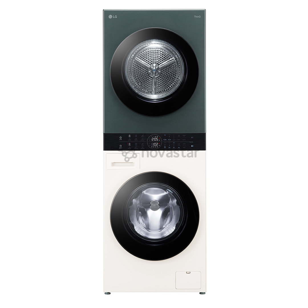 LG, 12 кг + 10 кг, глубина 66 см, 1400 об/мин, бежевый/зеленый - Стиральная машина + сушильная машина