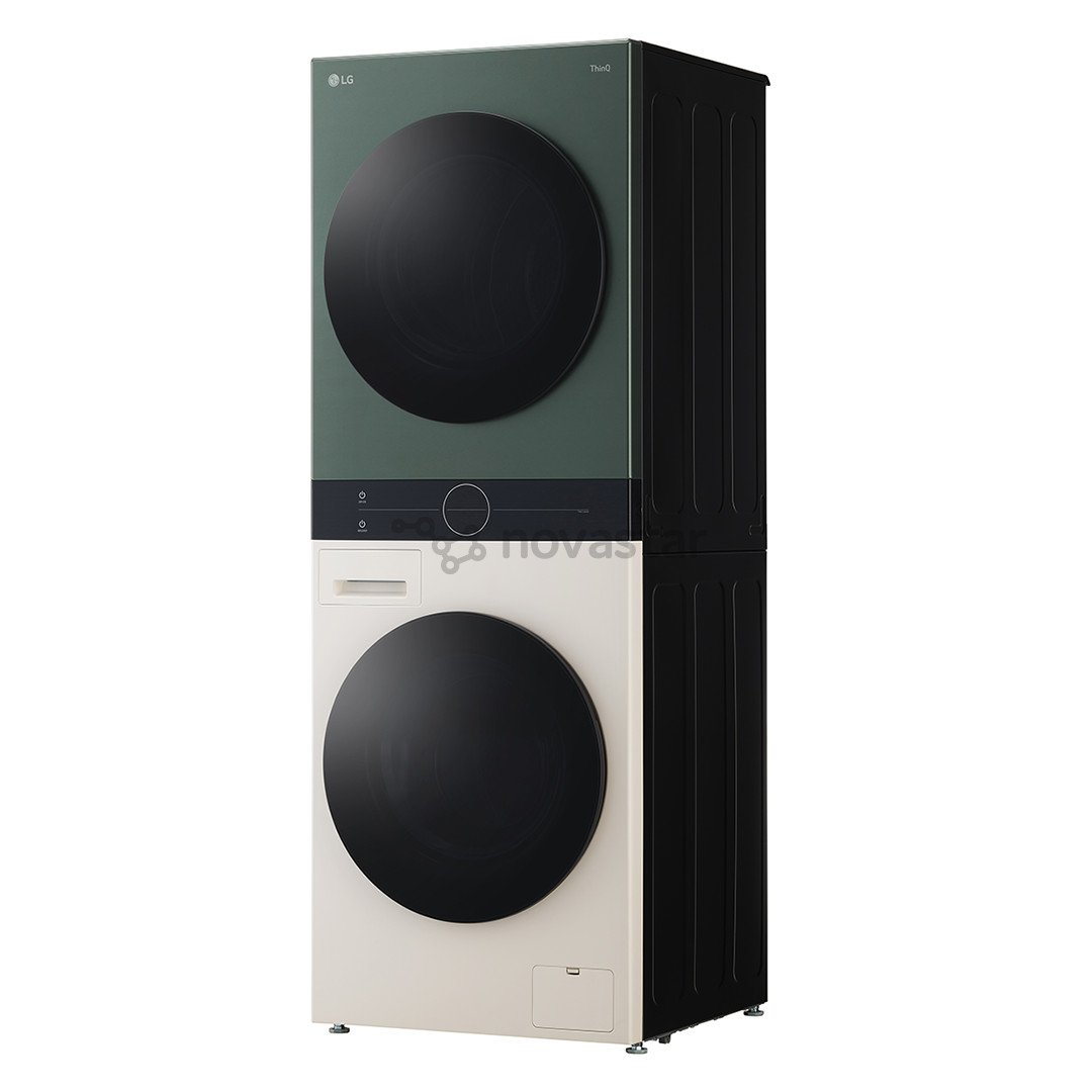 LG, 12 кг + 10 кг, глубина 66 см, 1400 об/мин, бежевый/зеленый - Стиральная машина + сушильная машина