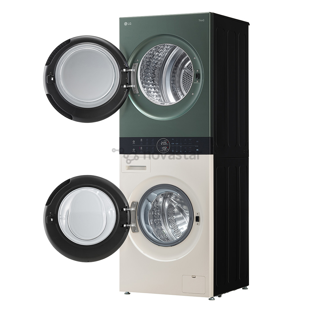 LG, 12 кг + 10 кг, глубина 66 см, 1400 об/мин, бежевый/зеленый - Стиральная машина + сушильная машина