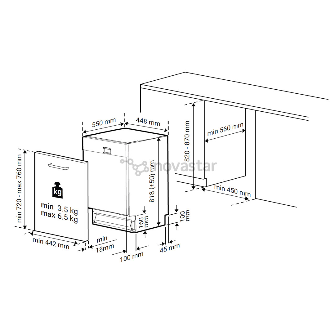 Įmontuojama indaplovė Beko, 10 komplektų talpa