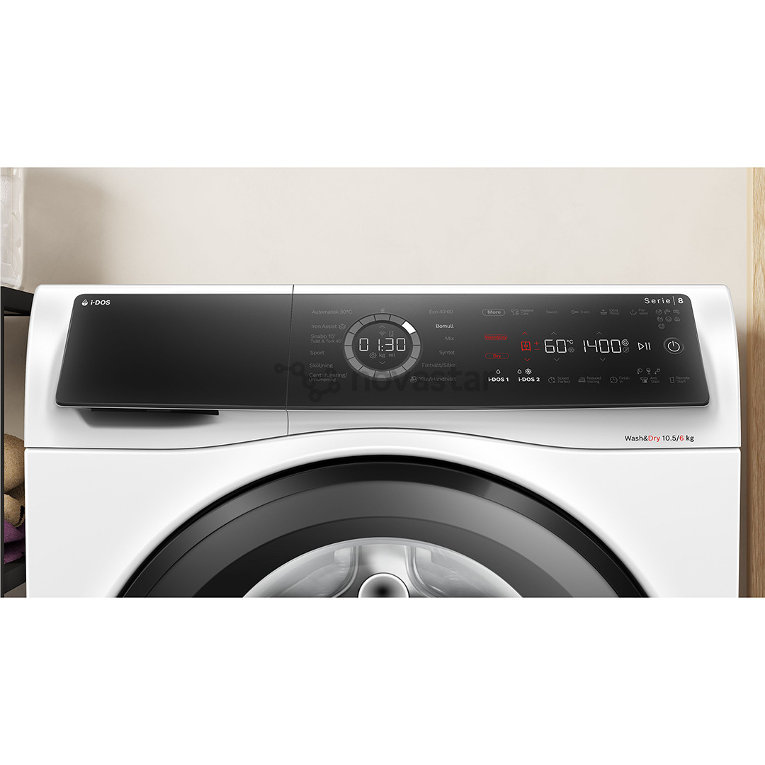 Bosch, Series 8, i-Dos, 10.5 kg/6 kg, depth 62.2 cm, 1400 rpm - Washer-dryer combo