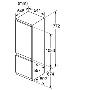 Bosch, Series 2, 270 L, height 178 cm - Built-in refrigerator