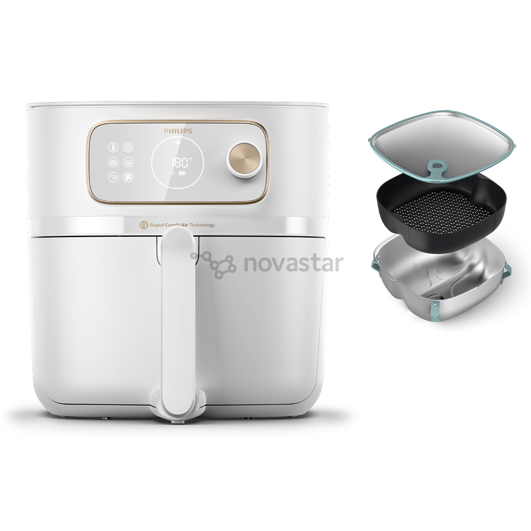 Karšto oro gruzdintuvė + garinimo priedas Philips, Airfryer Combi XXL Connected, 8,3 l, 2200 W, baltas