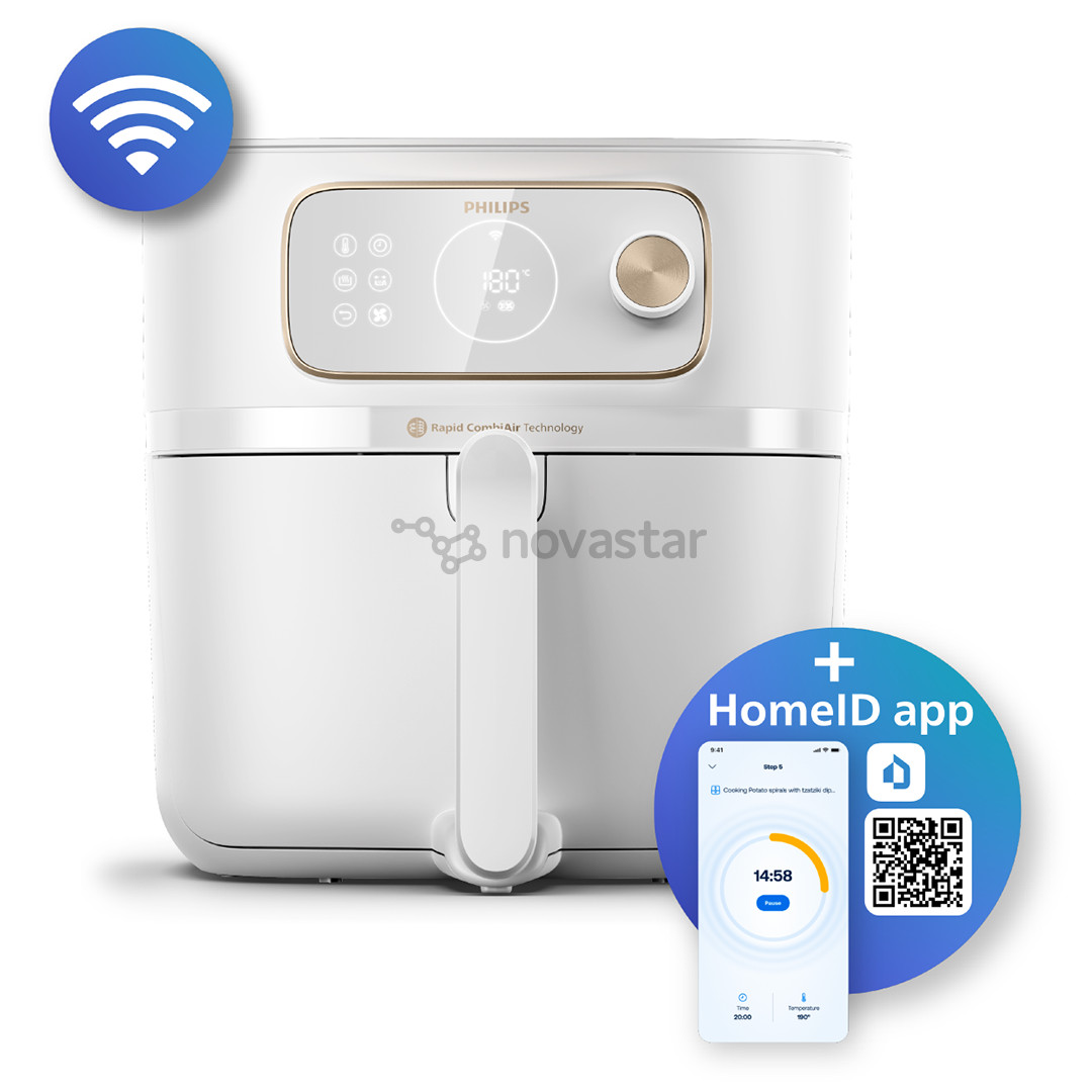 Karšto oro gruzdintuvė + garinimo priedas Philips, Airfryer Combi XXL Connected, 8,3 l, 2200 W, baltas