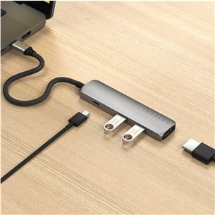 USB šakotuvas  Satechi 4-in-1 USB-C Slim Multiport Adapter 4K, pilkas