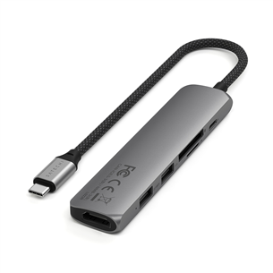 USB šakotuvas  Satechi 6-in-1 USB-C Slim Multiport Adapter, pilkas