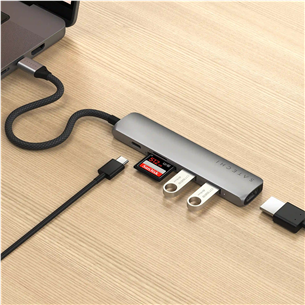 USB šakotuvas  Satechi 6-in-1 USB-C Slim Multiport Adapter, pilkas