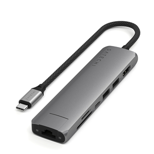 USB šakotuvas  Satechi 7-in-1 USB-C Slim Multiport Adapter with Ethernet, pilkas ST-P7SM
