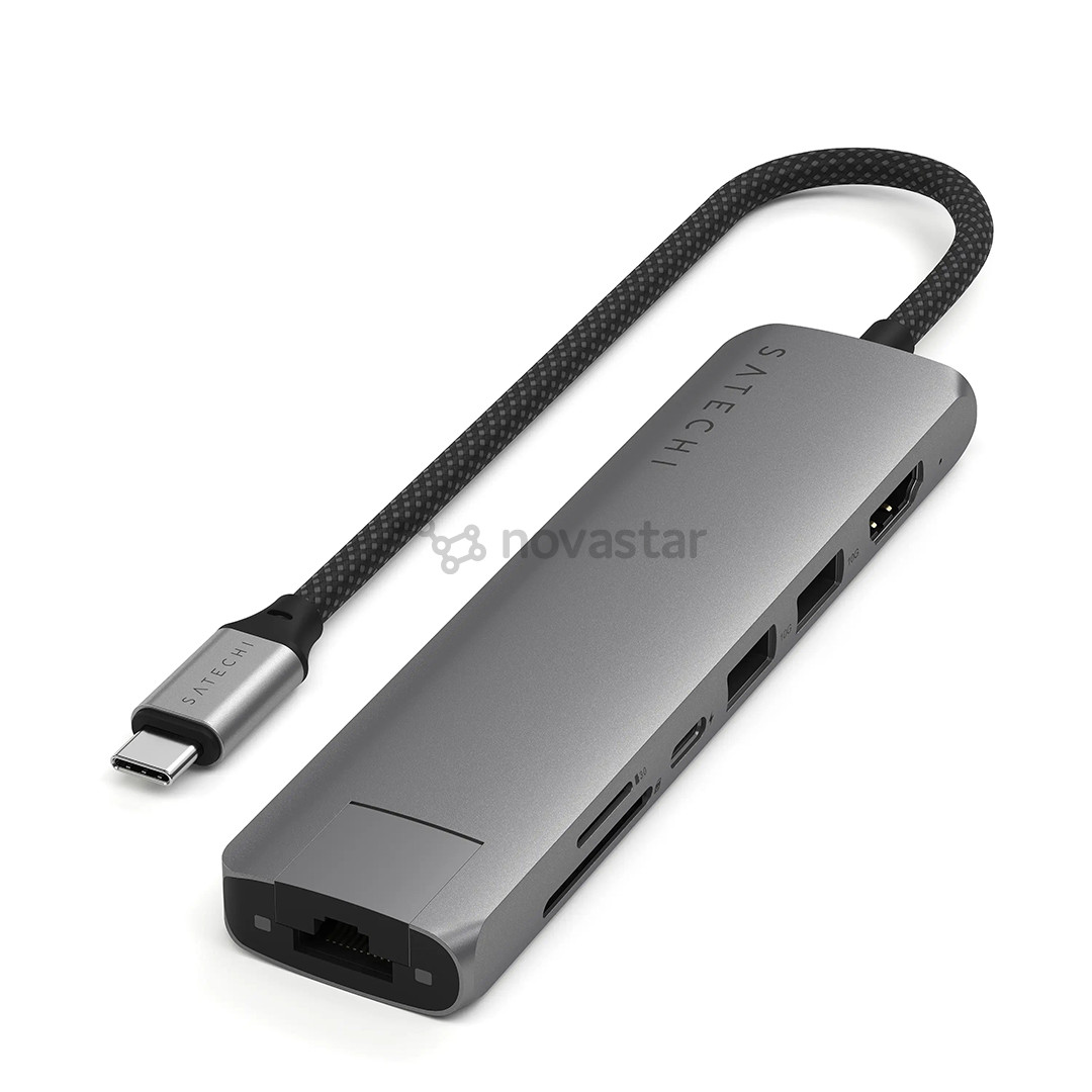 USB šakotuvas  Satechi 7-in-1 USB-C Slim Multiport Adapter with Ethernet, pilkas