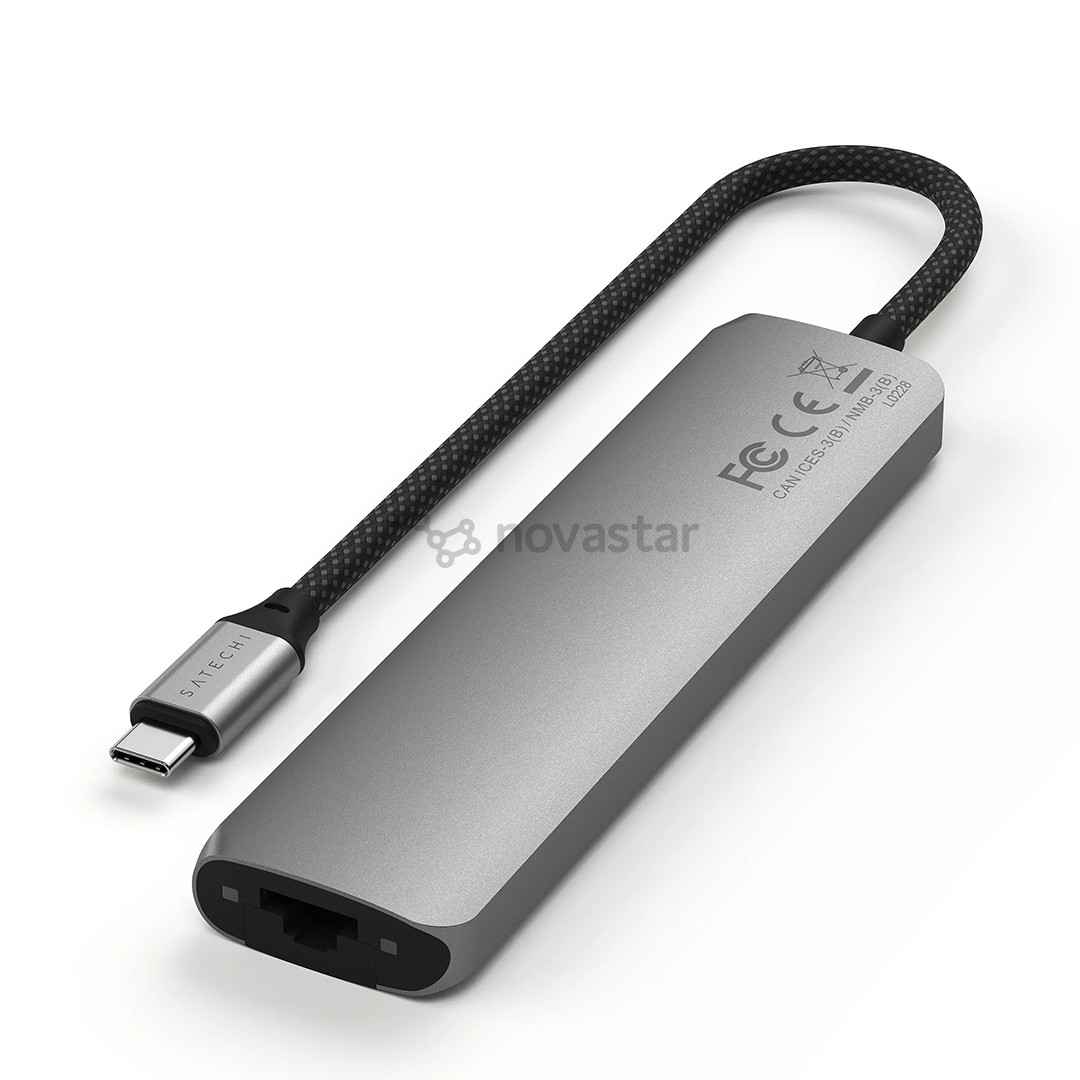 USB šakotuvas  Satechi 7-in-1 USB-C Slim Multiport Adapter with Ethernet, pilkas