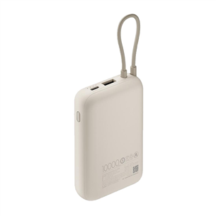 Išorinė baterija Xiaomi Power Bank, integruotas laidas, 10000 mAh, smėlio