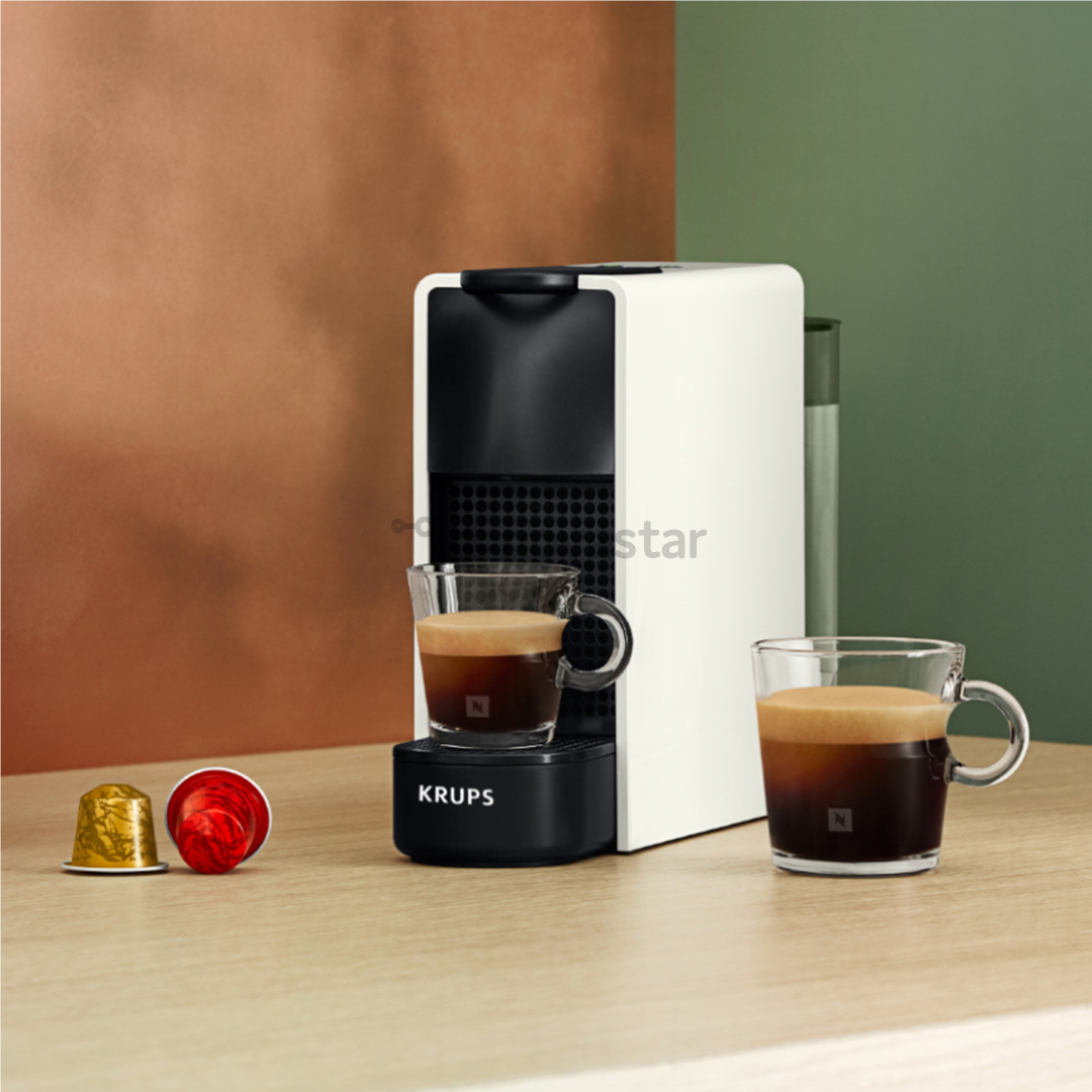 Kapsulinis kavos aparatas + Aeroccino pieno plakiklis, Krups Nespresso Essenza Mini, baltas