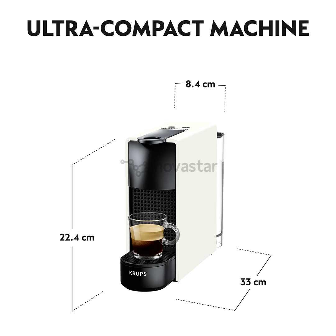 Kapsulinis kavos aparatas + Aeroccino pieno plakiklis, Krups Nespresso Essenza Mini, baltas