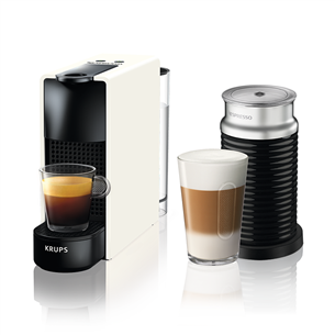 Kapsulinis kavos aparatas + Aeroccino pieno plakiklis, Krups Nespresso Essenza Mini, baltas XN111110