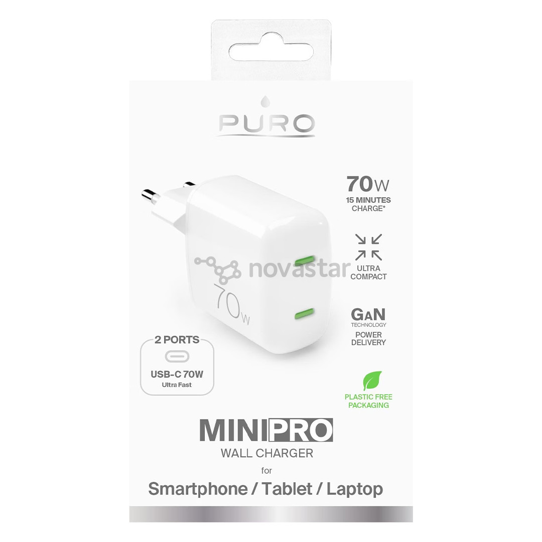 Puro MiniPro GaN Wall Charger, USB-C, 70W, white - Charger